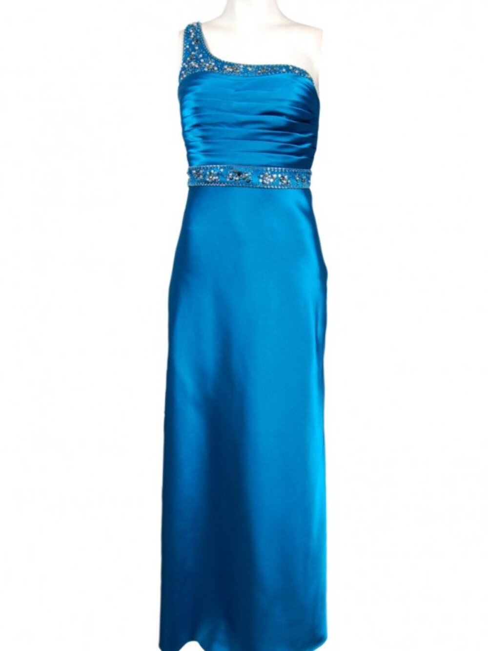 Adrianna Papell Pleated Bodice Beaded Charmeuse Satin Dress